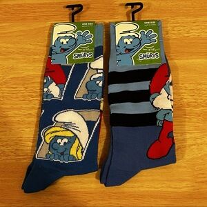 Smurf Smurfette Graphic Socks 2 pair Blue NWT